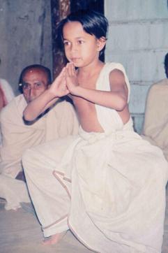 A young monk practices in a sattra. Until recently, monks were the sole exponents of the dance, with performances led by a sattradhikari or sattra chief in the naamghar or prayer hall. (Dr Arshiya Sethi) A young monk practices in a sattra. Until recently, monks were the sole exponents of the dance, with performances led by a sattradhikari or sattra chief in the naamghar or prayer hall. (Dr Arshiya Sethi)