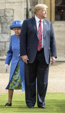 Britain's Queen Elizabeth II and US president Donald Trump after inspecting the Guard of Honour. (AP) Britain's Queen Elizabeth II and US president Donald Trump after inspecting the Guard of Honour. (AP)
