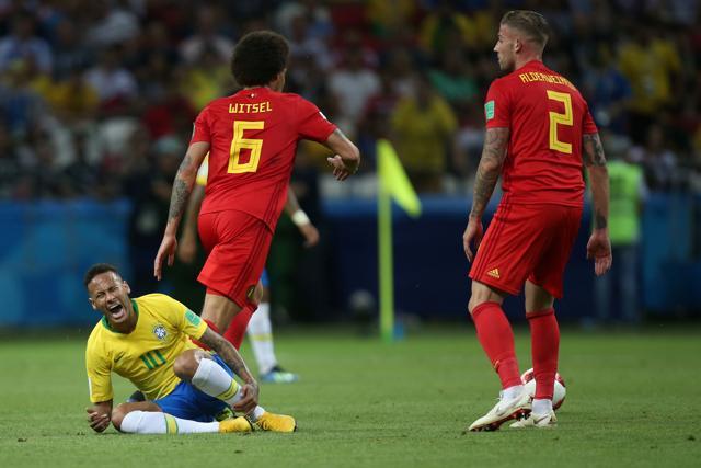 Neymar (L) holds his leg in pain during the Russia 2018 World Cup quarter-final football match between Brazil and Belgium at the Kazan Arena in Kazan. (AFP) Neymar (L) holds his leg in pain during the Russia 2018 World Cup quarter-final football match between Brazil and Belgium at the Kazan Arena in Kazan. (AFP)