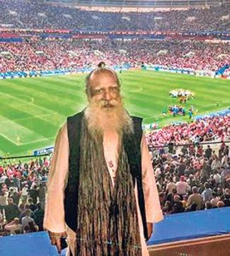 Sadhguru in Moscow during the football World Cup.