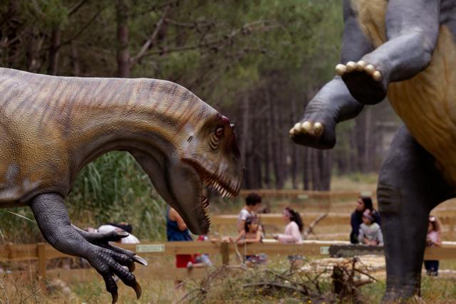 People visit the Dino Park, an outdoor museum with more than 120 models of dinosaurs, in Lourinha. (AFP) People visit the Dino Park, an outdoor museum with more than 120 models of dinosaurs, in Lourinha. (AFP)