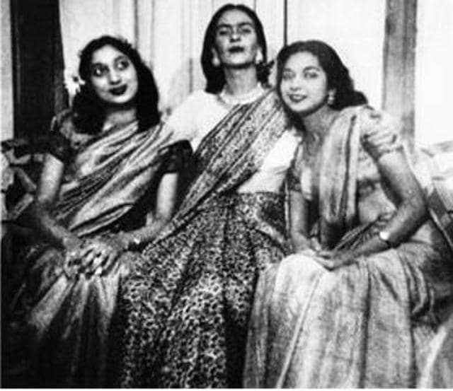 Frida Kahlo (centre) with Nayantara Sahgal (right) and Rita Dhar.