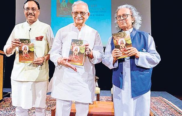 (LtoR) Pavan Verma with Gulzar and Anil Dharker at the book launch.