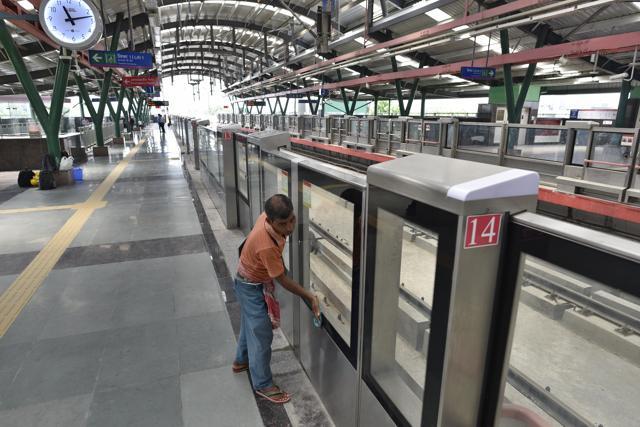 The Moti Bagh Metro Station on the Pink Line is likely to be thrown open for public by the end of July. (Sanchit Khanna/HT PHOTO) The Moti Bagh Metro Station on the Pink Line is likely to be thrown open for public by the end of July. (Sanchit Khanna/HT PHOTO)