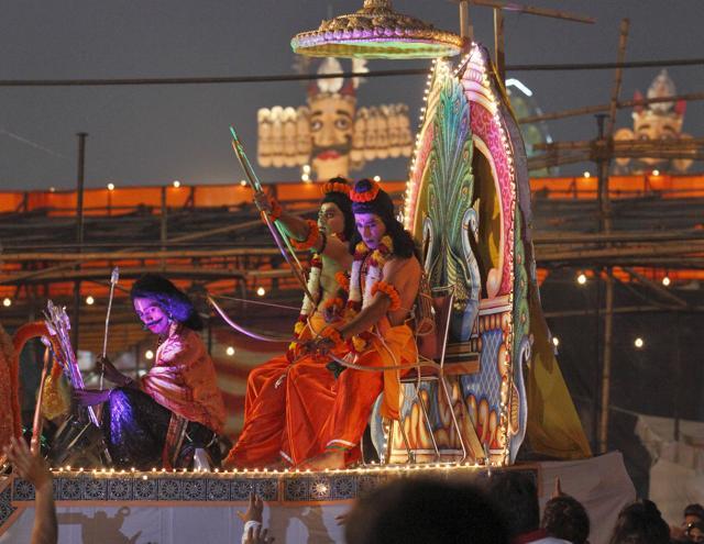 Actors playing Ram and Laxman participate in Ramlila, in the Luv Kush Ramlila at the Red Fort area in New Delhi. (Gurinder Osan/HT File Photo) Actors playing Ram and Laxman participate in Ramlila, in the Luv Kush Ramlila at the Red Fort area in New Delhi. (Gurinder Osan/HT File Photo)