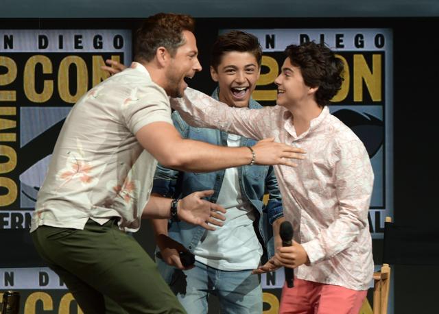 Zachary Levi, Asher Angel and Jack Dylan Grazer speak onstage at the Warner Bros. 'Shazam!' theatrical panel during Comic-Con International 2018 at San Diego Convention Center on July 21, 2018 in San Diego. (AFP) Zachary Levi, Asher Angel and Jack Dylan Grazer speak onstage at the Warner Bros. 'Shazam!' theatrical panel during Comic-Con International 2018 at San Diego Convention Center on July 21, 2018 in San Diego. (AFP)