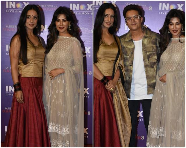 The Saheb Biwi Aur Gangster 2’s leading ladies -- Mahi Gill and Chitrangada -- with Jimmy. The Saheb Biwi Aur Gangster 2’s leading ladies -- Mahi Gill and Chitrangada -- with Jimmy.