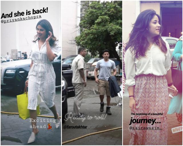 Priyanka Chopra, Zaira Wasim and Farhan Akhtar arrive on set of The Sky is Pink. (Instagram)