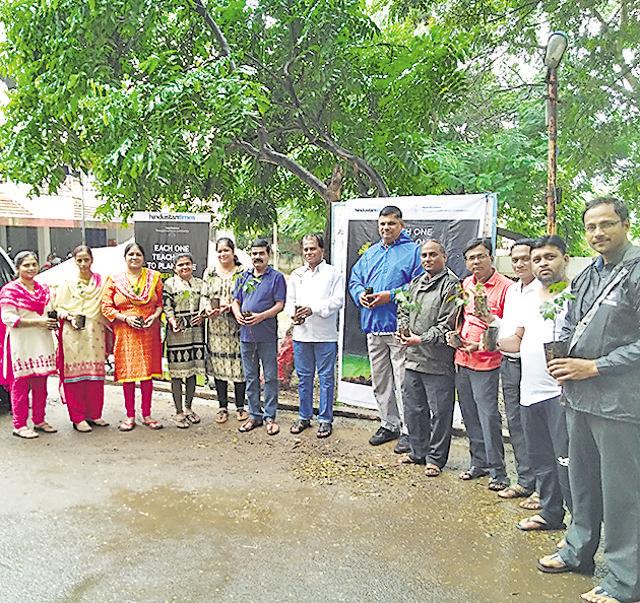 Shubham housing society residents got 30 saplings to plant in their area located in Vadgaonsheri. (HT PHOTO) Shubham housing society residents got 30 saplings to plant in their area located in Vadgaonsheri. (HT PHOTO)