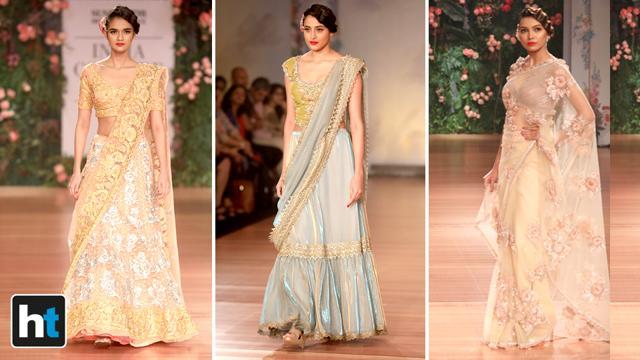 At India Couture Week 2018, designer Pallavi Jaikishan’s designs featured fabrics such as silk, chiffon, georgette, organza and metallics. (RAAJJESH KASHYAP/HT Photo) At India Couture Week 2018, designer Pallavi Jaikishan’s designs featured fabrics such as silk, chiffon, georgette, organza and metallics. (RAAJJESH KASHYAP/HT Photo)