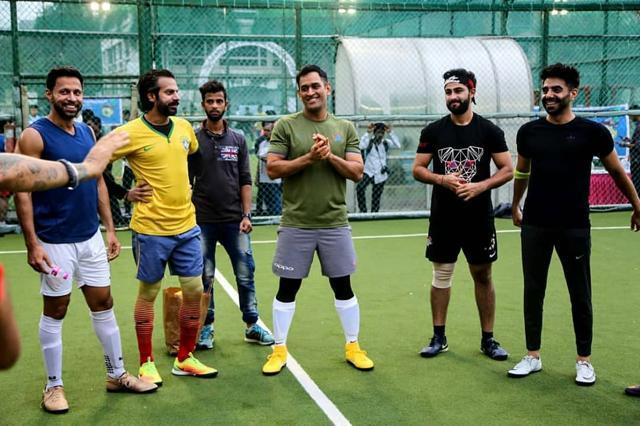 Dhoni shares a laugh with others before the game. (Twitter) Dhoni shares a laugh with others before the game. (Twitter)