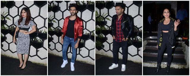 Bhumi Pednekar Kartik Aaryan, Guru Randhawa and Huma Qureshi at the birthday bash of producer Dinesh Vijan. Bhumi Pednekar Kartik Aaryan, Guru Randhawa and Huma Qureshi at the birthday bash of producer Dinesh Vijan.