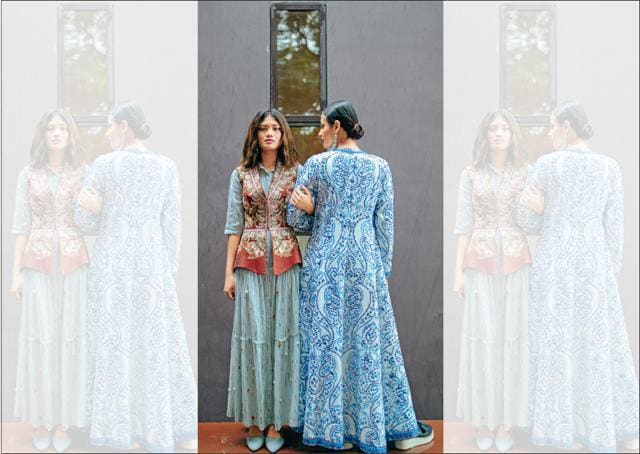 (Left) Jacket, Suneet Varma; dress, Doodlage; shoes, Call It Spring; jewellery, Amrapali. (Right) Jacket, Suneet Varma; dress, Zara; shoes, Chalk Studio; jewellery, Amrapali (Farhan Hussain) (Left) Jacket, Suneet Varma; dress, Doodlage; shoes, Call It Spring; jewellery, Amrapali. (Right) Jacket, Suneet Varma; dress, Zara; shoes, Chalk Studio; jewellery, Amrapali (Farhan Hussain)