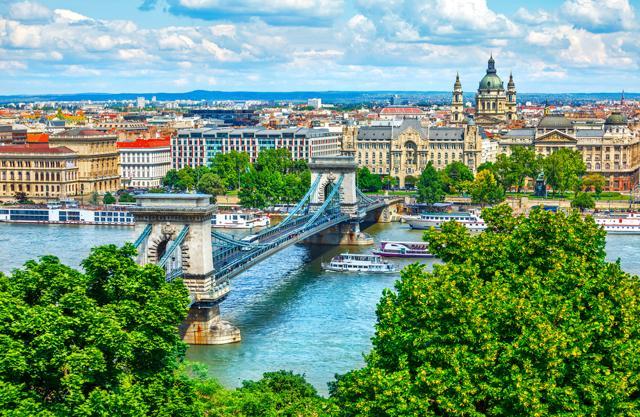 Chain bridge on Danube river in Budapest city, Hungary. (Shutterstock) Chain bridge on Danube river in Budapest city, Hungary. (Shutterstock)