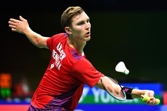 Viktor Axelsen of Denmark hits a shot against Duarte Nuno Anjo of Portugal. (AFP) Viktor Axelsen of Denmark hits a shot against Duarte Nuno Anjo of Portugal. (AFP)