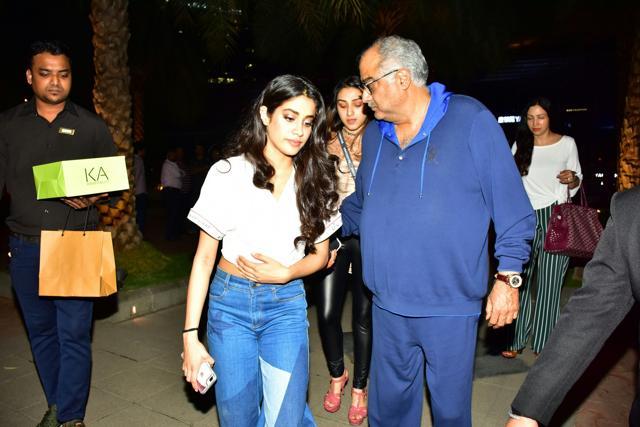 Janhvi Kapoor with daddy Boney Kapoor in Mumbai.