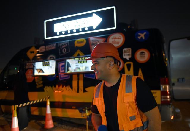 A picture taken on July 5, 2018, shows Bader al-Ajmi, 38, owner of "One Way Burger" standing outside his truck at a main street in the capital Riyadh. (AFP) A picture taken on July 5, 2018, shows Bader al-Ajmi, 38, owner of "One Way Burger" standing outside his truck at a main street in the capital Riyadh. (AFP)