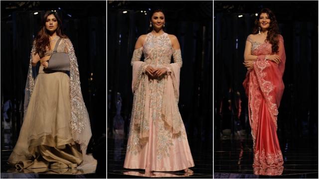 Bhumi Pednekar, Daisy Shah and Sangeeta Bijlani at Manish Malhotra’s show. (Viral Bhayani) Bhumi Pednekar, Daisy Shah and Sangeeta Bijlani at Manish Malhotra’s show. (Viral Bhayani)