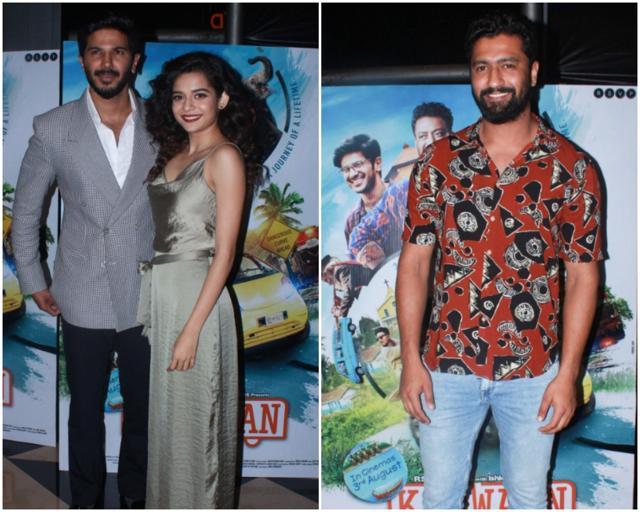 Vicky Kaushal, Karwaan actors Dulquer Salmaan and Mithila Palkar at Karwaan screening in Mumbai. Vicky Kaushal, Karwaan actors Dulquer Salmaan and Mithila Palkar at Karwaan screening in Mumbai.