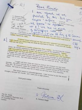 The letter Natwar Singh wrote to Margaret Thatcher to clarify the “misunderstanding”. (HT Photo) The letter Natwar Singh wrote to Margaret Thatcher to clarify the “misunderstanding”. (HT Photo)