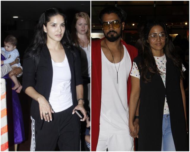 Sunny Leone and Hina Khan at the airport. Sunny Leone and Hina Khan at the airport.