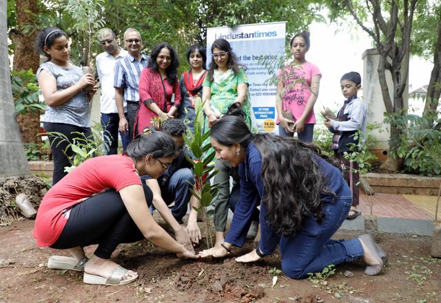 People from all age groups from the Silver Vally society, Wanowrie, participated in the tree plantation drive. (RAHUL RAUT/HT) People from all age groups from the Silver Vally society, Wanowrie, participated in the tree plantation drive. (RAHUL RAUT/HT)