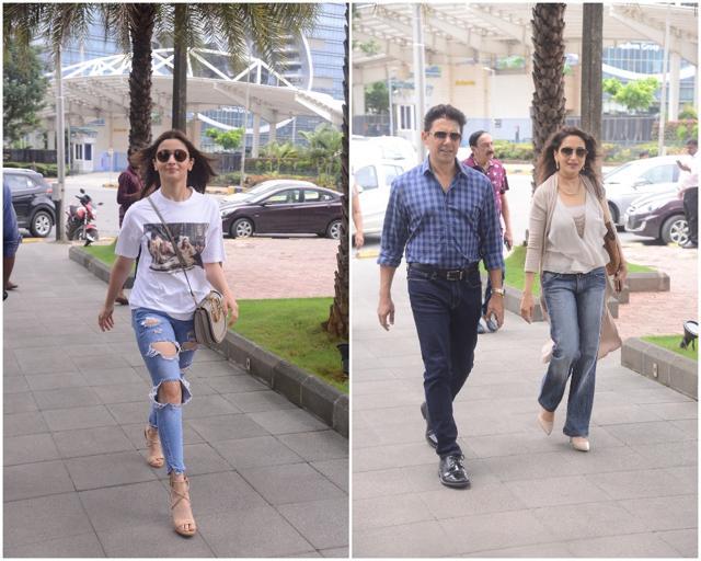 Alia Bhatt and Madhuri Dixit with husband Dr Nene in Mumbai. Alia Bhatt and Madhuri Dixit with husband Dr Nene in Mumbai.