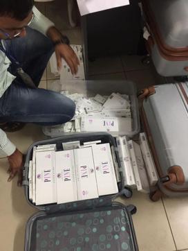 On Sunday, the customs officials had seized 821 boxes of Pine cigarettes from foreigners travelling to the city. (HT PHOTO)