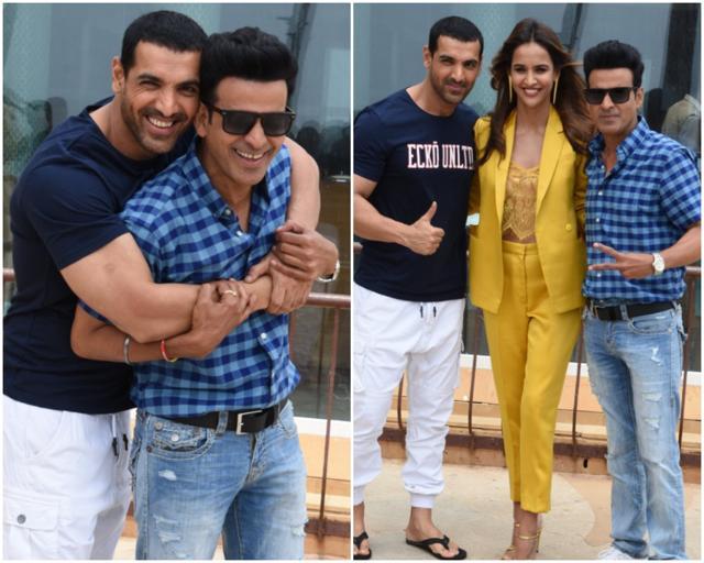 That’s a lot of bromance between John Abraham and Manoj Bajpayee at the promotion of Satyameva Jayate. Also seen was Aisha Sharma. That’s a lot of bromance between John Abraham and Manoj Bajpayee at the promotion of Satyameva Jayate. Also seen was Aisha Sharma.