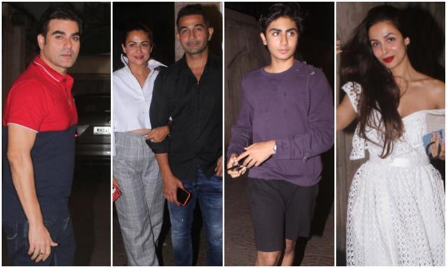Malaika Arora, sister Amrita, ex husband Arbaaz and son Arhaan at their Malaika’s mother’s birthday party. Malaika Arora, sister Amrita, ex husband Arbaaz and son Arhaan at their Malaika’s mother’s birthday party.