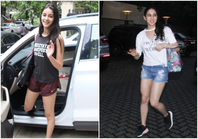Ananya Pandey and Sara Ali Khan spotted in shorts. Ananya Pandey and Sara Ali Khan spotted in shorts.