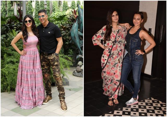 Mouni Roy and Akshay Kumar in Kolkata promoting Gold and Sonakshi Sinha and Diana Penty promoting Happy Phir Bhaag Jayegi. Mouni Roy and Akshay Kumar in Kolkata promoting Gold and Sonakshi Sinha and Diana Penty promoting Happy Phir Bhaag Jayegi.