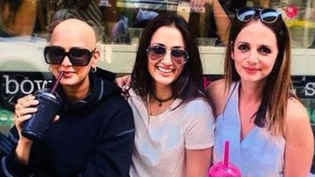 Sonali Bendre with friends Gayatri Oberoi and Sussanne Khan in new York.