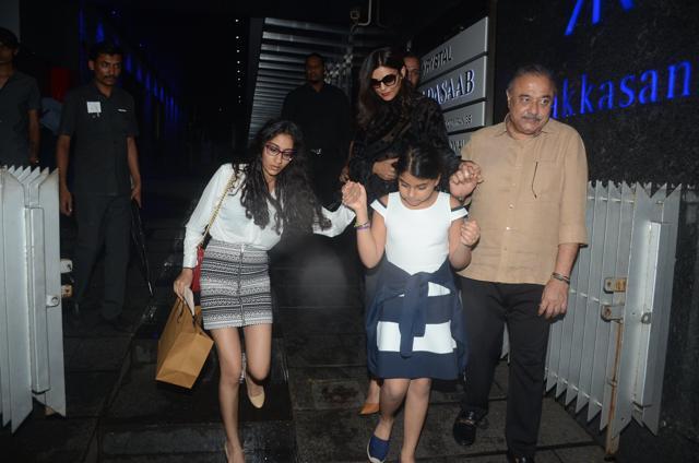 Sushmita Sen snapped with kids at the airport.