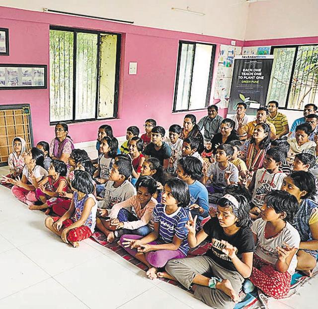Meditation at Aditya Sanskrit society, Manajinagar, Narhe. (Rahul Raut/HT PHOTO) Meditation at Aditya Sanskrit society, Manajinagar, Narhe. (Rahul Raut/HT PHOTO)