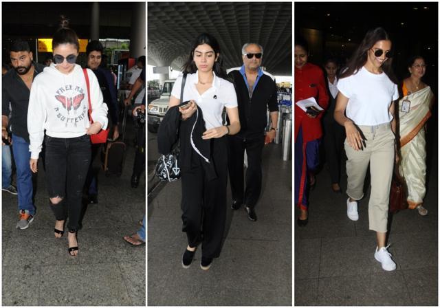 Lovely ladies, Alia Bhatt, Khushi Kapoor and Deepika Padukone spotted at the airport. Lovely ladies, Alia Bhatt, Khushi Kapoor and Deepika Padukone spotted at the airport.