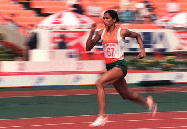 Track star P.T. Usha of India shown in photo dated 29 September 1986 streaking her way to pass in the women's 200-meter heats with a new Asian games record time of 23.68 secs. (JUNJI KUROKAWA/AFP/Getty Images) Track star P.T. Usha of India shown in photo dated 29 September 1986 streaking her way to pass in the women's 200-meter heats with a new Asian games record time of 23.68 secs. (JUNJI KUROKAWA/AFP/Getty Images)