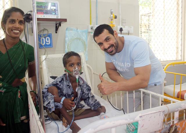 John Abraham at Bai Jerbai Wadia Hospital to celebrate Independence Day.
