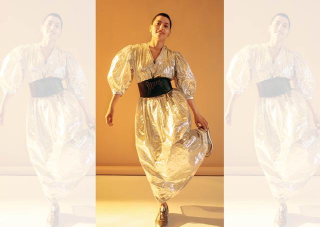 Dress and belt, Rara Avis; footwear, Onitsuka Tiger (Farhan Hussain) Dress and belt, Rara Avis; footwear, Onitsuka Tiger (Farhan Hussain)