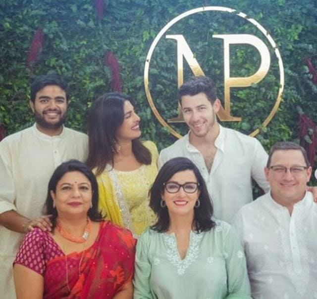 Priyanka Chopra and Nick Jonas with their families at the roka ceremony. (Instagram)