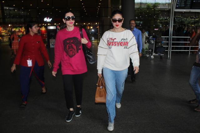 Kareena Kapoor Khan and sister Karisma channel airport style in this picture.