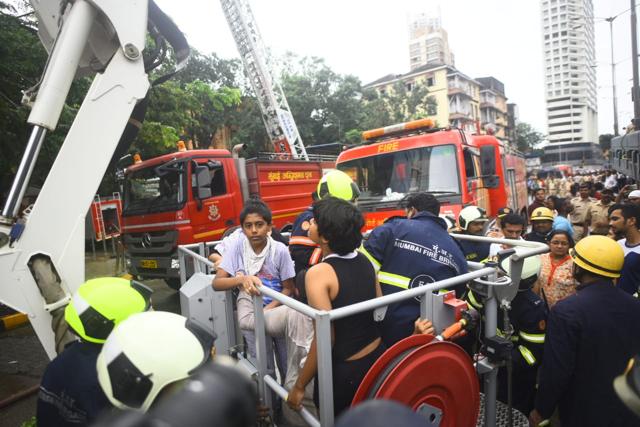 Fire brigade carries out rescue operations at Crystal Tower in Parel, Mumbai. (Pratik Chorge/HT Photo) Fire brigade carries out rescue operations at Crystal Tower in Parel, Mumbai. (Pratik Chorge/HT Photo)