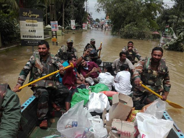 The focus of the operations has shifted from rescue to relief being provided to flood affected people of the state. (HT PHOTO) The focus of the operations has shifted from rescue to relief being provided to flood affected people of the state. (HT PHOTO)