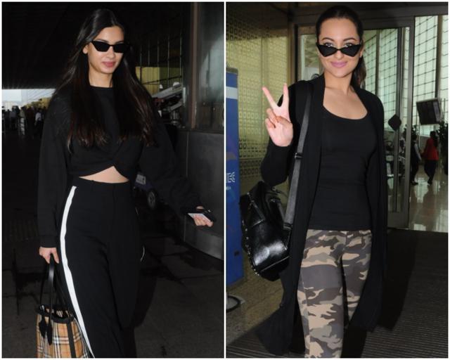 Sonakshi Sinha and Diana Penty spotted at the Mumbai airport. Sonakshi Sinha and Diana Penty spotted at the Mumbai airport.