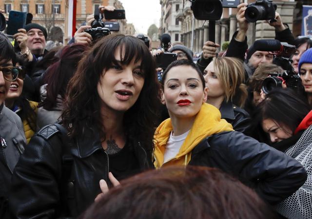 In this March 8, 2018 file photo, actresses Asia Argento, left, and Rose McGowan pose during a demonstration to mark the international Women's Day in Rome. (AP) In this March 8, 2018 file photo, actresses Asia Argento, left, and Rose McGowan pose during a demonstration to mark the international Women's Day in Rome. (AP)