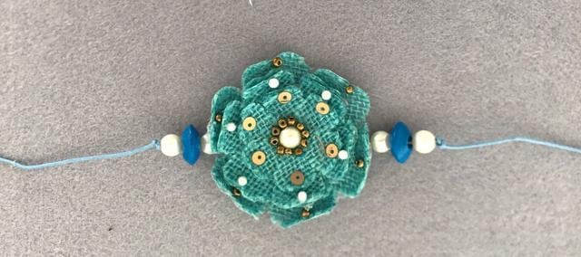 Shefali Sharma, Gurugram resident has come up with rakhis made of jute and felt. Shefali Sharma, Gurugram resident has come up with rakhis made of jute and felt.