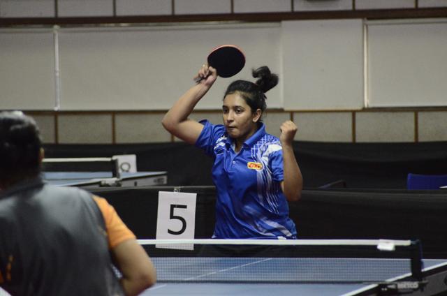 Prithika Sengupta at the Dr Pramod Mulay Memorial Pune district ranking table tennis championship on Friday. (RAVINDRA JOSHI/HT) Prithika Sengupta at the Dr Pramod Mulay Memorial Pune district ranking table tennis championship on Friday. (RAVINDRA JOSHI/HT)