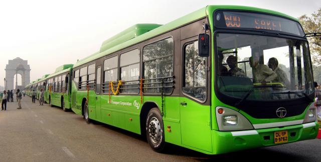 Low-floor green-coloured CNG DTC buses parked near India Gate. (PHOTO: Arvind Yadav/Hindustan Times) Low-floor green-coloured CNG DTC buses parked near India Gate. (PHOTO: Arvind Yadav/Hindustan Times)