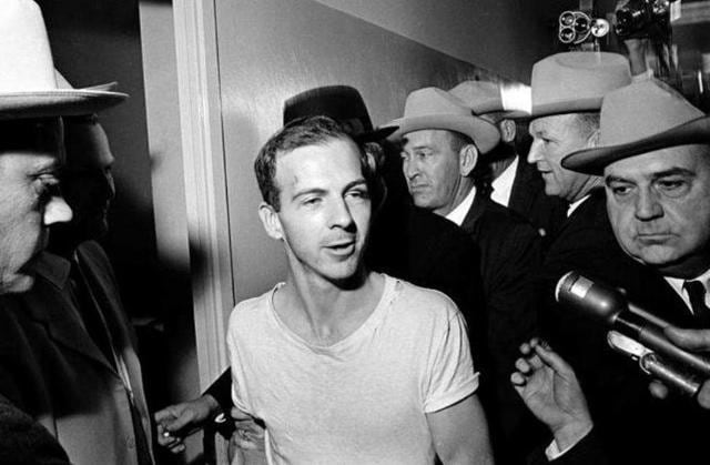 Lee Harvey Oswald while talking to the media. (AP)