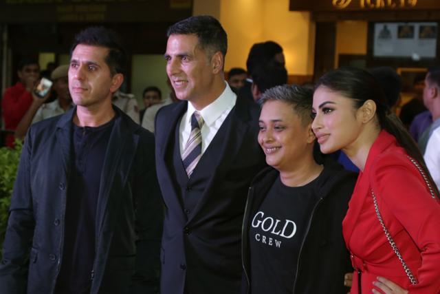 Actors Akshay Kumar, Mouni Roy and producer Ritesh Sidhwani and director Reema Kagti at the promotions of their film Gold in New Delhi. (IANS) Actors Akshay Kumar, Mouni Roy and producer Ritesh Sidhwani and director Reema Kagti at the promotions of their film Gold in New Delhi. (IANS)